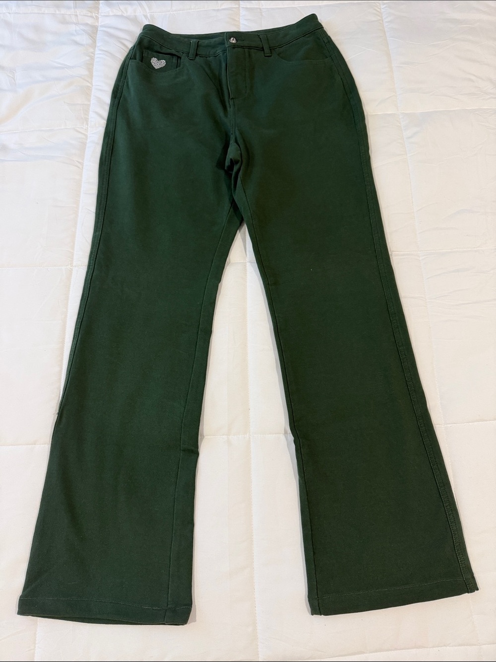 Dream Jeans by Quacker Factory Dark Green Boot Cut Jeans w Rhinestones 6Tall